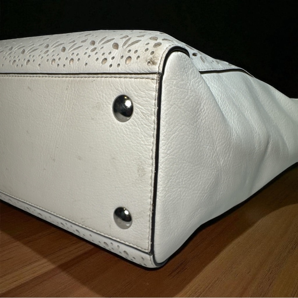Coach RARE Madison Laser Cut White Leather Satchel Handbag Purse Shoulder Bag - Picture 10 of 14